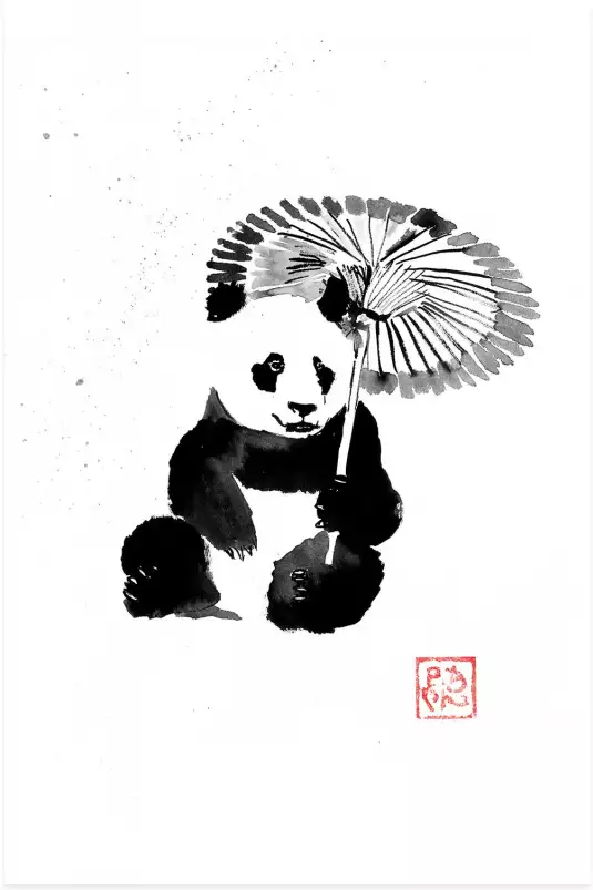 Panda sous la pluie - tableau japonais