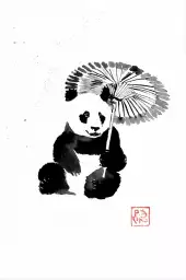 Panda sous la pluie - tableau japonais