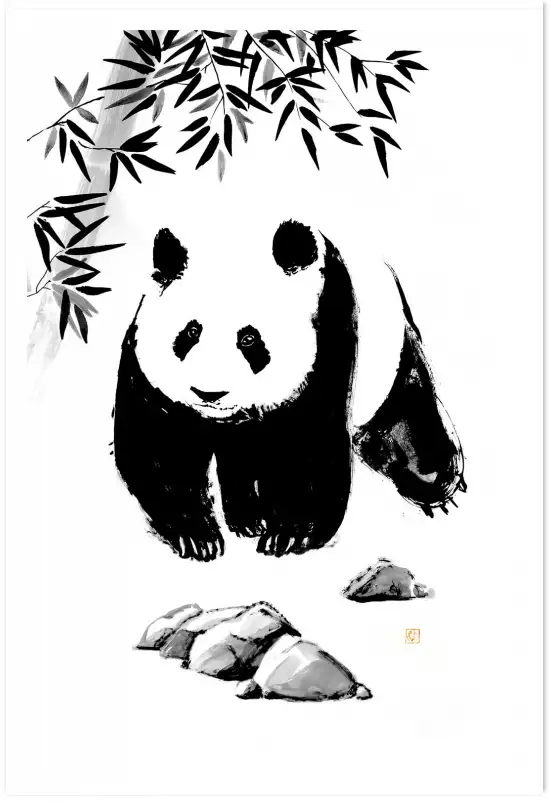 Panda rêveur - tableau japonais