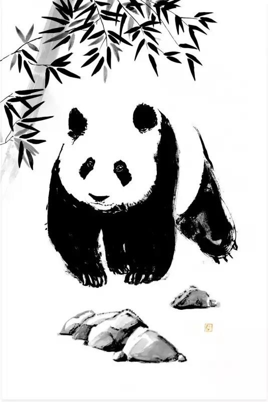 Panda rêveur - tableau japonais