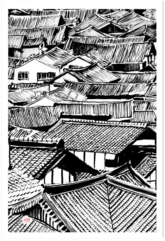 Sur les toits - décoration murale japonaise