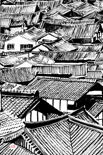 Sur les toits - décoration murale japonaise