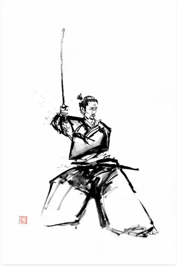Samurai en garde - tableau japonais