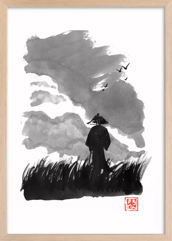 HMDKHI Images de posters japonais Bushido, peinture de figurines japonaises de ninjas samouraï, figurines japonaises et mont Fuji, sans cadre, JP-03, 1 pièces - 50 x 70 cm