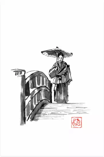 Samurai sur le pont - tableau japonais