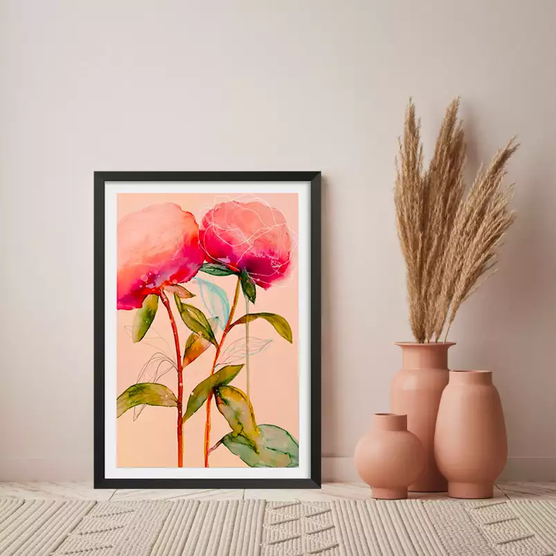 Palm pivoine - tableau peinture fleurs