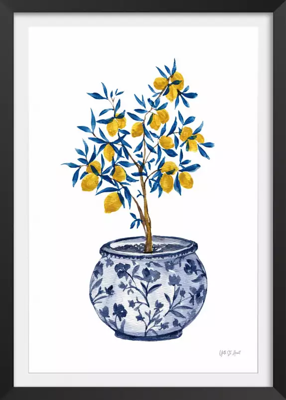 Citronniers et chinoiserie bleueté - affiche plantes