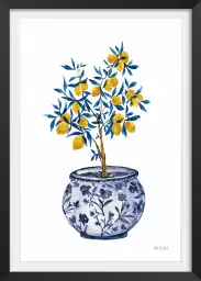 Citronniers et chinoiserie bleueté - affiche plantes
