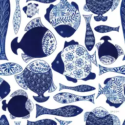 Poissons bleus et chinoiserie - affiche vintage Poissons bleus et chinoiserie - affiche vintage
