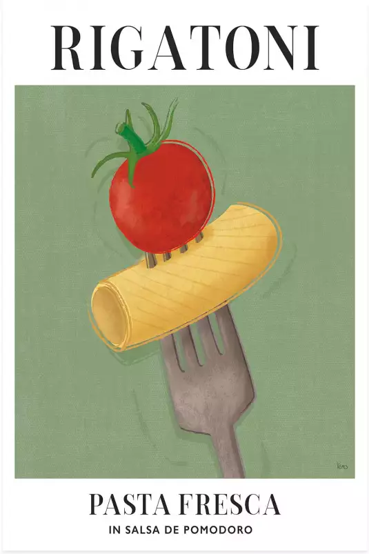 Rigatoni pasta - affiche cuisine originale