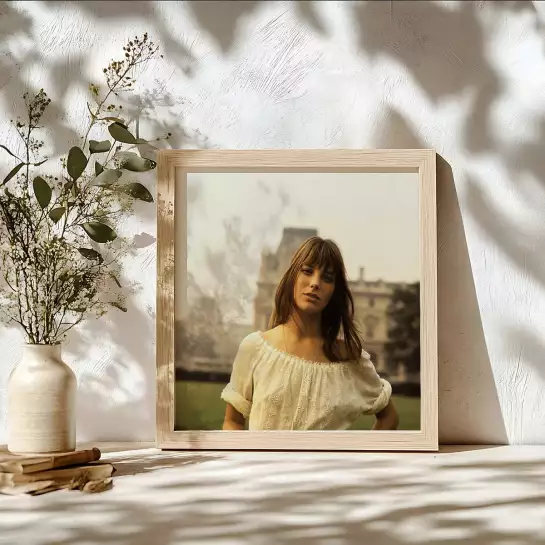 Jane birkin devant le Louvre - affiche de chanteuse