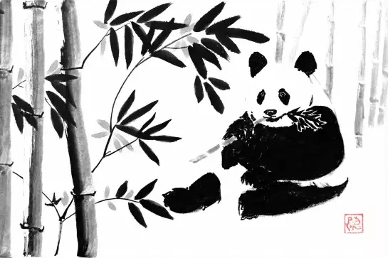 Panda dans la forêt silencieuse - tableau japonais