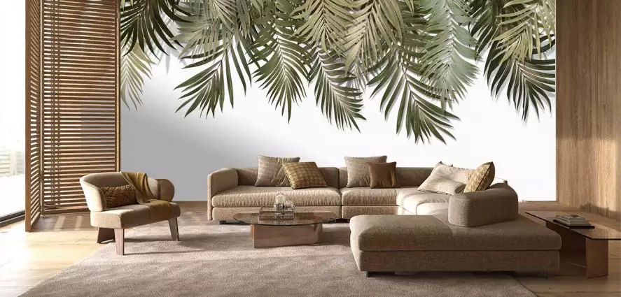 Palmes vertes graphiques - papier peint jungle tropicale