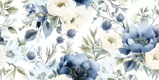 Jardin bleu nuit - papier peint a fleurs