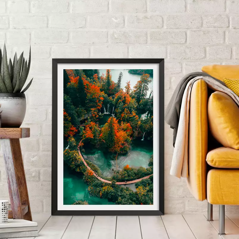 Lac et forêt en automne - tableau montagne