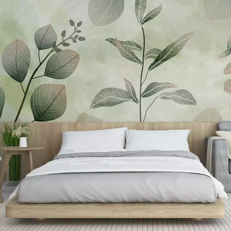 Brume d’eucalyptus - tapisserie panoramique feuilles
