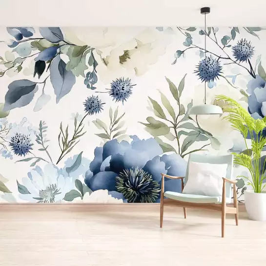 Fleurs denim - tapisserie panoramique fleurs