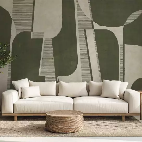 Cadence olive - tapisserie panoramique graphique