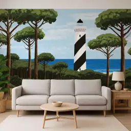 Phare de contis - tapisserie panoramique paysage bord de mer