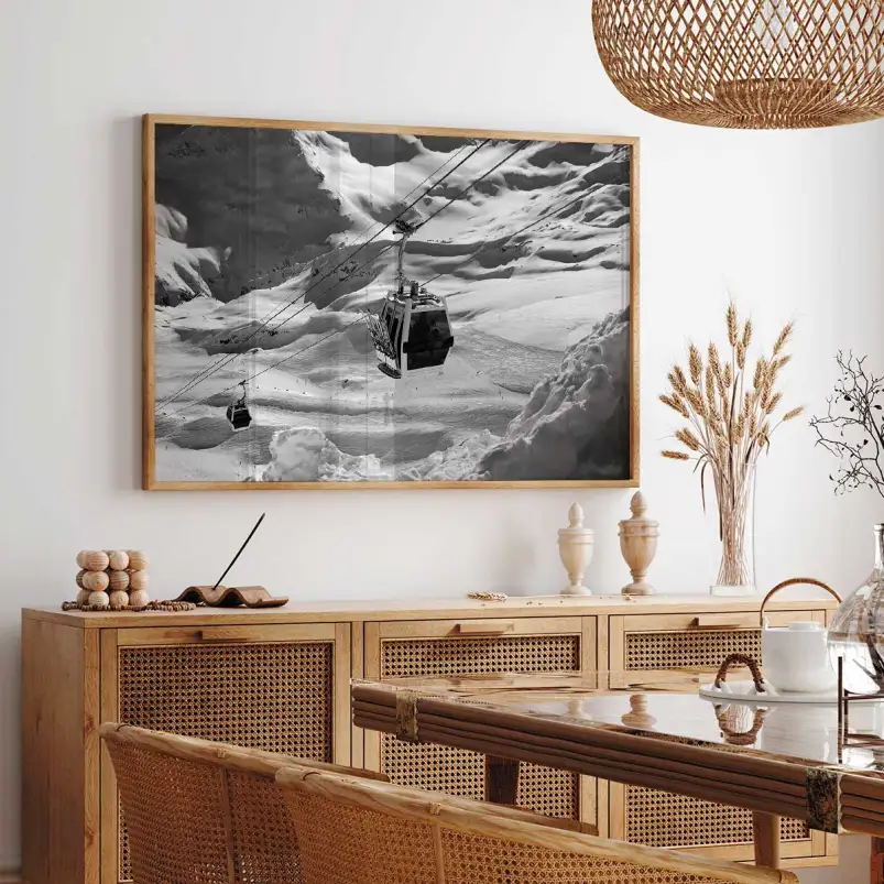 Photo montagne noir et blanc Télécabine - tableau de montagne