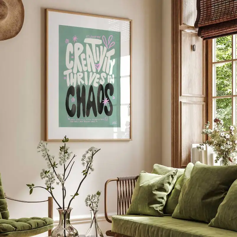 Tableau abstrait Créative chaos vert et rose - affiche pop art