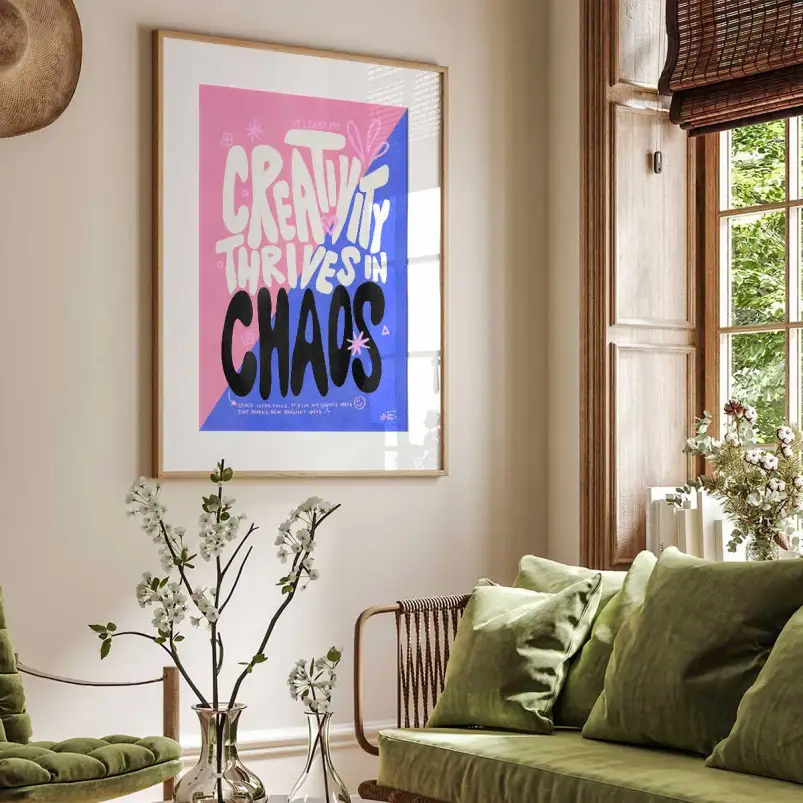 Tableau abstrait Créative chaos bleu et rose - affiche pop art