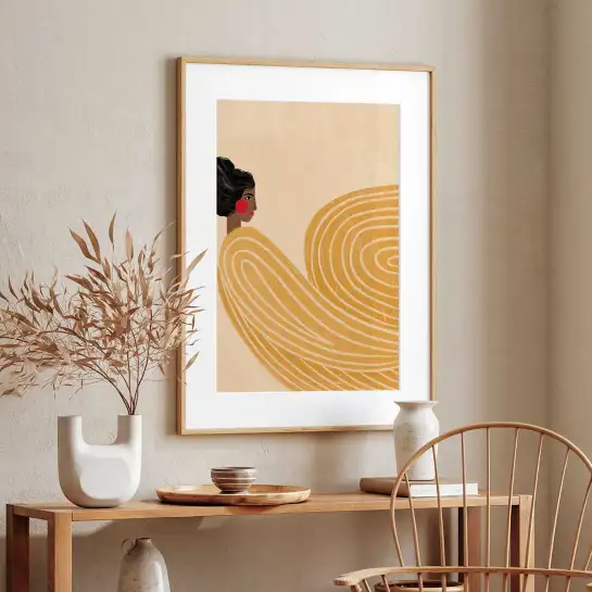 Tableau portrait féminin La femme à la robe jaune - tableau design contemporain