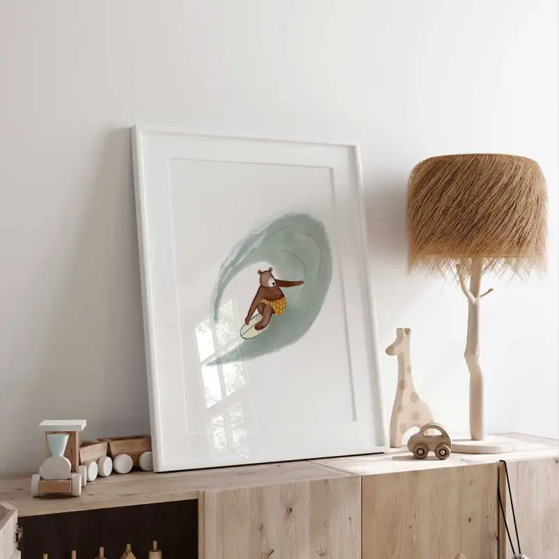 Affiche enfant L'ours sur la vague - affiche chambre enfant