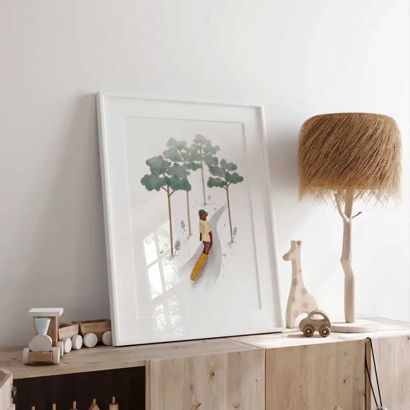Affiche enfant L'ours en longboard - affiche chambre enfant