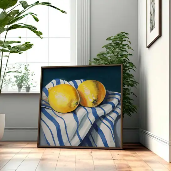 Tableau cuisine citrons et torchons - affiche cuisine