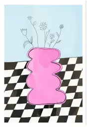 Vase illustré Damier graphique - art collage
