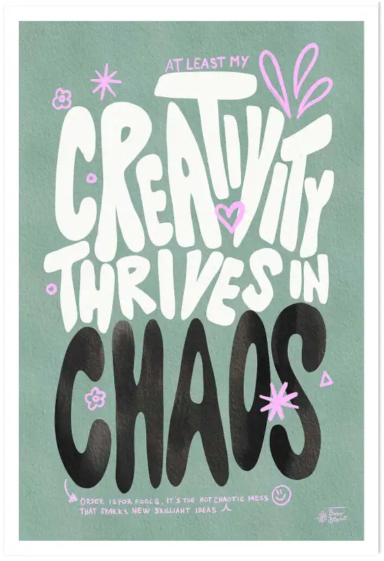 Tableau abstrait Créative chaos vert et rose - affiche pop art