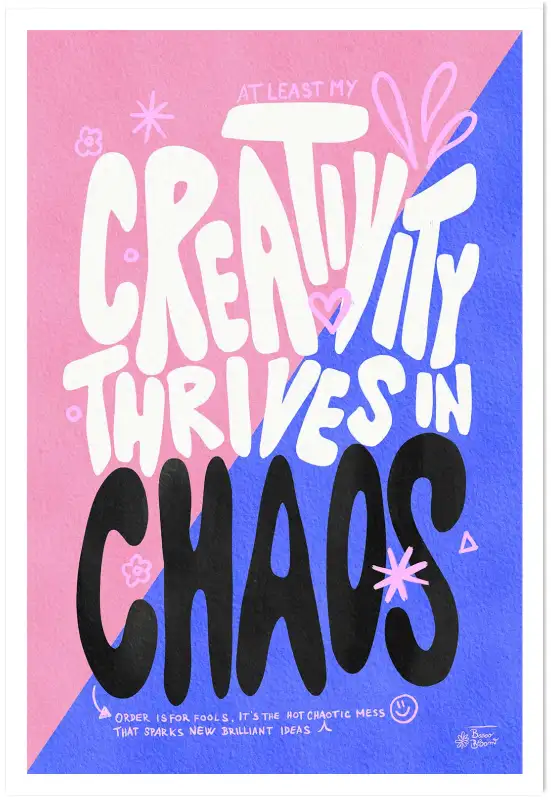 Tableau abstrait Créative chaos bleu et rose - affiche pop art