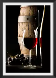 Tonneau et verre de vin rouge - affiche vin