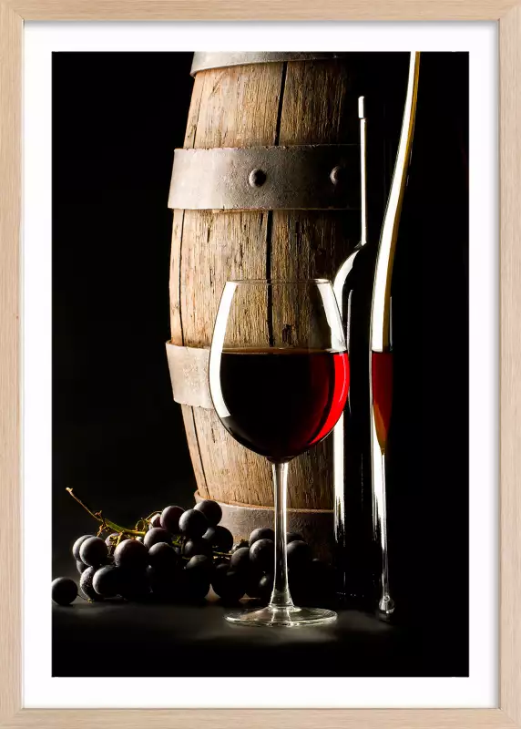 Tableau tonneau et verre de vin rouge│Deco murale cuisine │