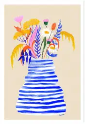 Affiche fleurs Bouquet et vase bleu