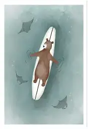 Affiche enfant L'ours sur sa planche - affiche chambre garcon
