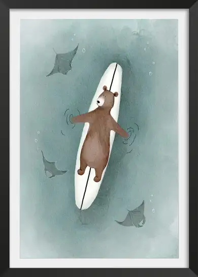 Affiche enfant L'ours sur sa planche - affiche chambre garcon