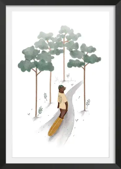 Affiche enfant L'ours en longboard - affiche chambre enfant
