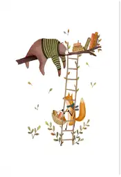 Tableau enfant Ours et renard en automne - affiche chambre garcon