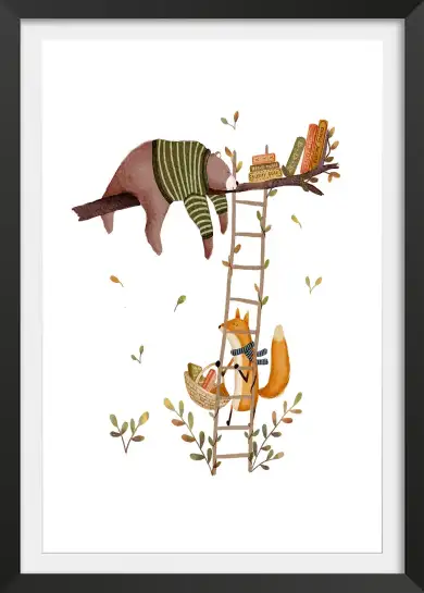 Tableau enfant Ours et renard en automne - affiche chambre garcon