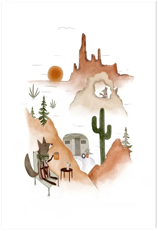 Poster enfant Coyote dans le desert - affiche enfants