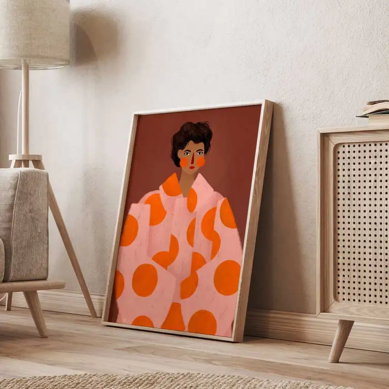 Tableau Femme Manteau à Pois - peinture contemporaine