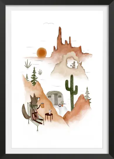 Poster enfant Coyote dans le desert - affiche enfants