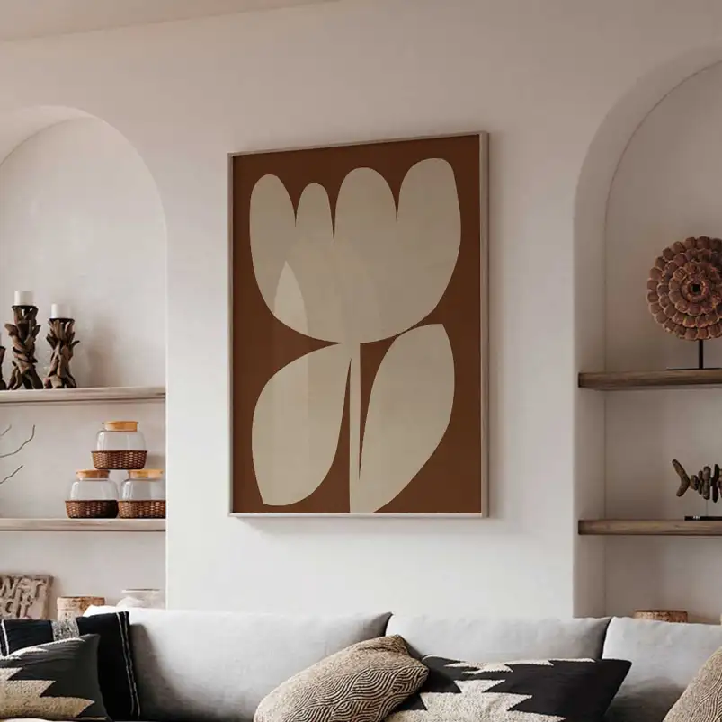 Tableau Fleur Beige Fond Marron - affiche fleurs