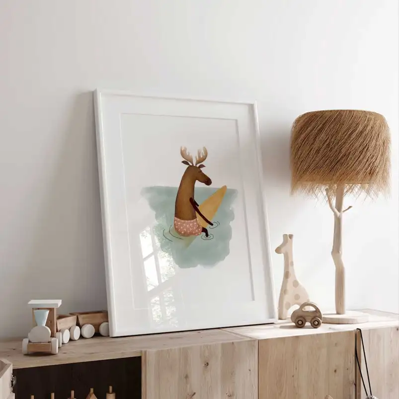 Affiche enfant Cerf sur la vague - décoration chambre enfant