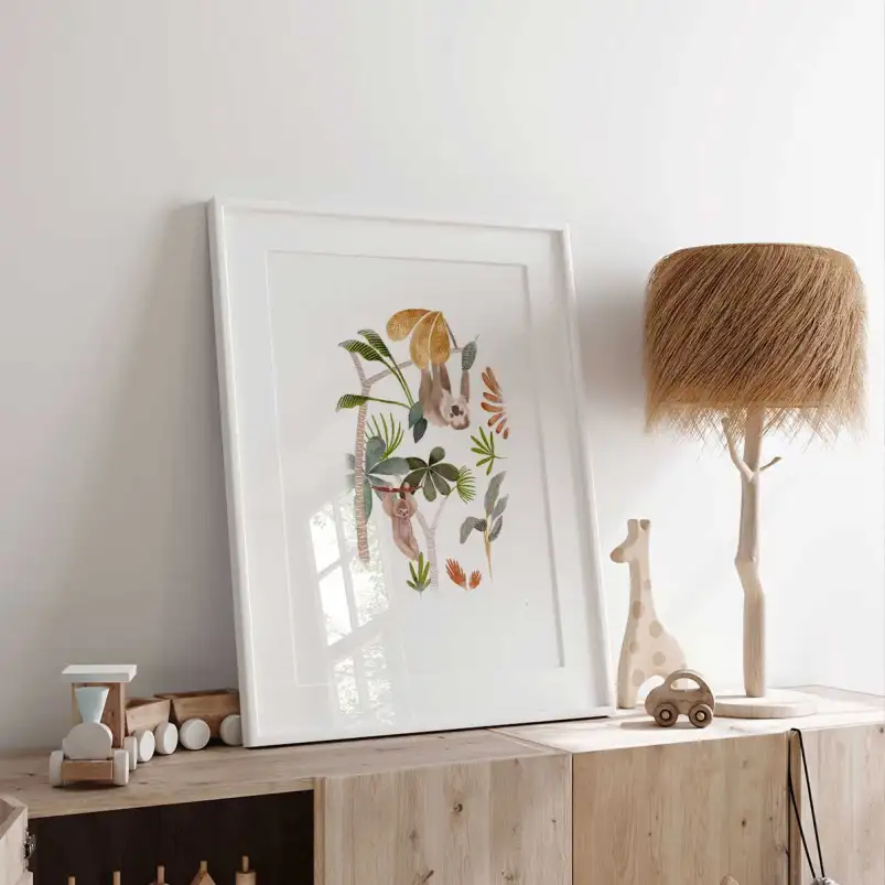 Aventure en forêt tropicale - affiche animaux chambre bebe