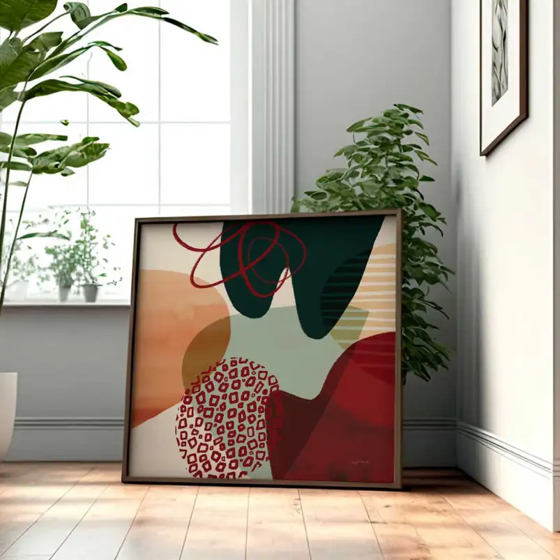 Tableau abstrait Eclat bordeaux - affiche organique