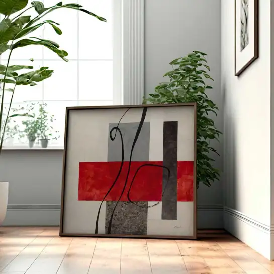 Tableau moderne carré rouge - affiche abstrait et géométrie