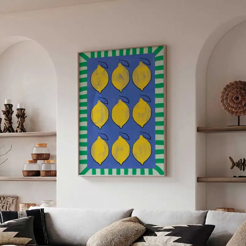 Pop art Citron pattern coloré - affiche fruit